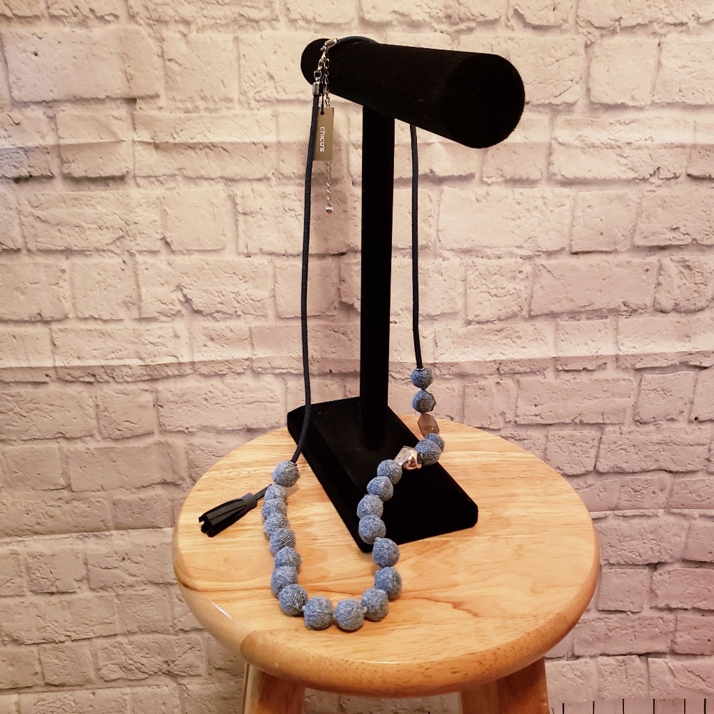 Chico's Denim Ball Chambray Blue Necklace